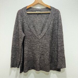 Eileen Fisher Wool Linen Silk V-Neck Sweater Brown Medium